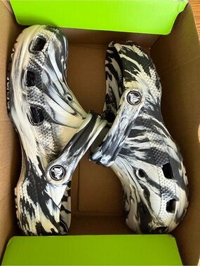 CROCS Black and White Marbled Clogs